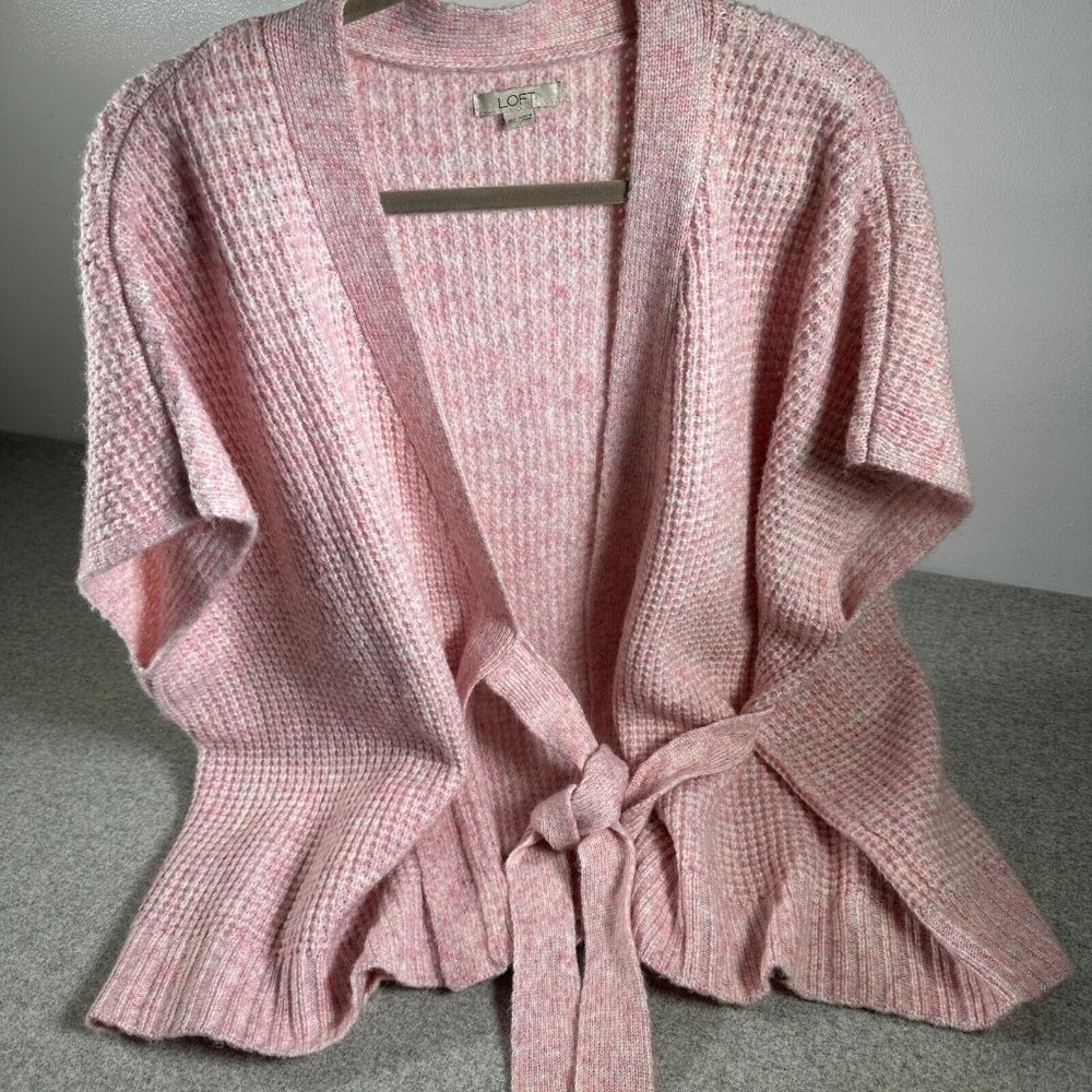 Ann Taylor LOFT M/L Womens Poncho Sweater Pink‎ Tie Sleeveless Oversized Kimono
